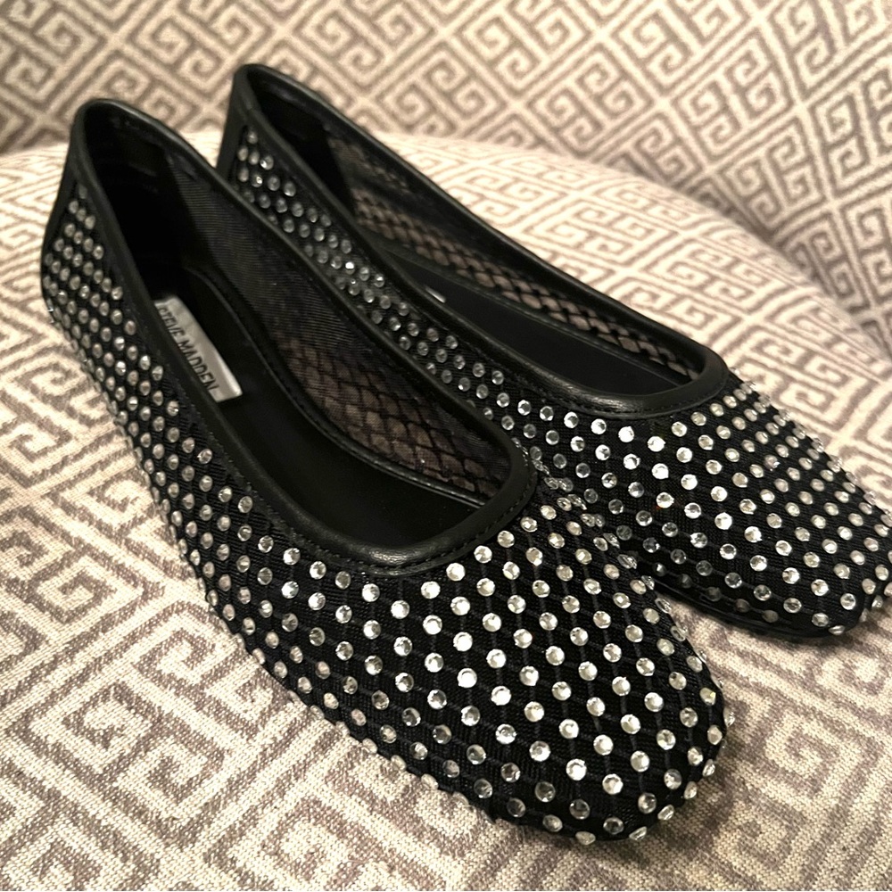 New Steve Madden Black Rhinestone Embellished Ballet Flats. Sz 6.5 M. - Picture 6 of 6